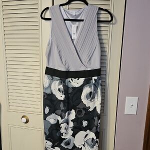 New York & Company Black and White Floral Midi Dress